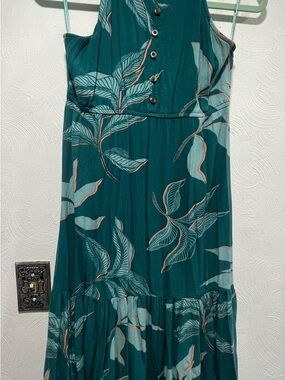 ROXY large Teal Tropical Print Maxi Dress